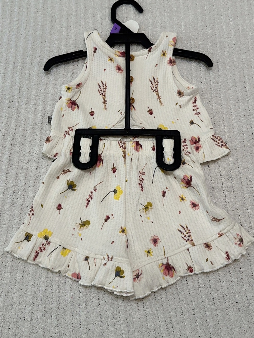 Toddler Cream Floral Ruffle Tank & Shorts Set - Picture 14 of 15